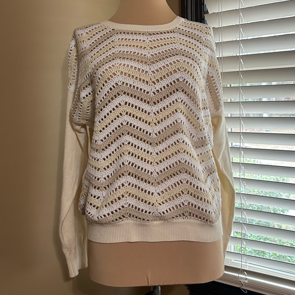 Red Haute Chevron Knit Sweater in Cream and White